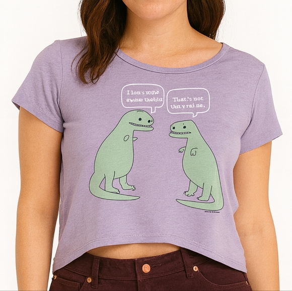 Tops - Purple Dinosaur Cropped T-Shirt